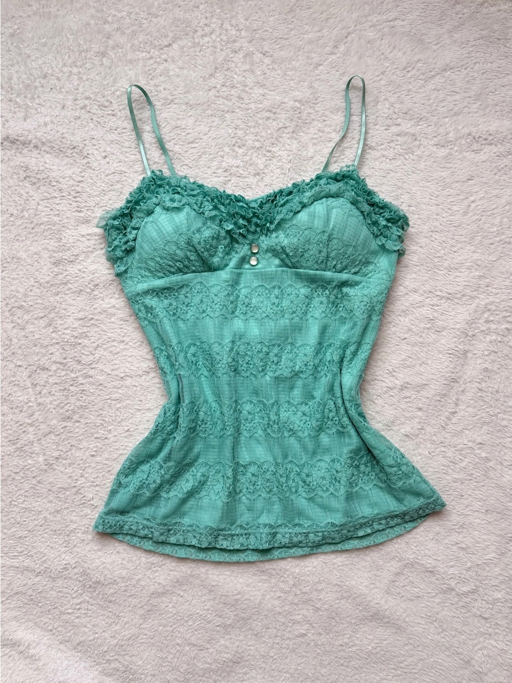 Vintage 90s XOXO feminine ruffled teal lace cami top